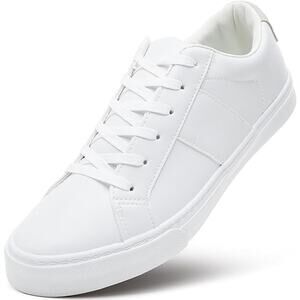 ZGR Mens Size 12 White Faux Leather Lace Up Basic Low Top Sneakers Casual Shoes
